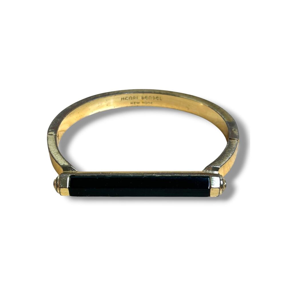 Vintage Henri Bendel New York Gold Tone
Black Resin Bar Hinged Bangle Bracelet - Picture 3 of 12